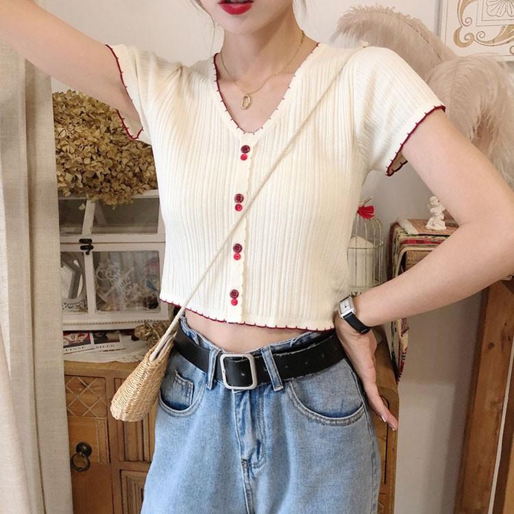 ニット レディース 春夏 可愛い 薄手 半袖ニット トップス タイト 開襟ニット 女性 ショート カジュアル インナー ストレッチ 着痩せ 5色 Y Fairyhouse 通販 Yahoo ショッピング