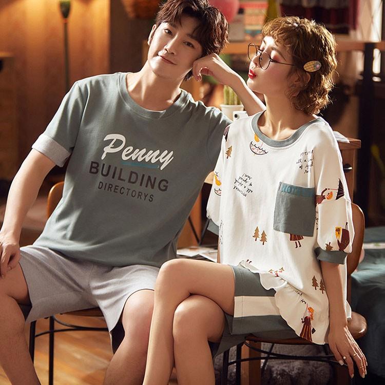 カップル パジャマ レディース メンズ 夏 半袖 寝巻き 部屋着 ペアパジャマ 男 女 オシャレ きれいめ ルームウエア ゆったり 大きいサイズ お揃い 2色 Y Fairyhouse 通販 Yahoo ショッピング