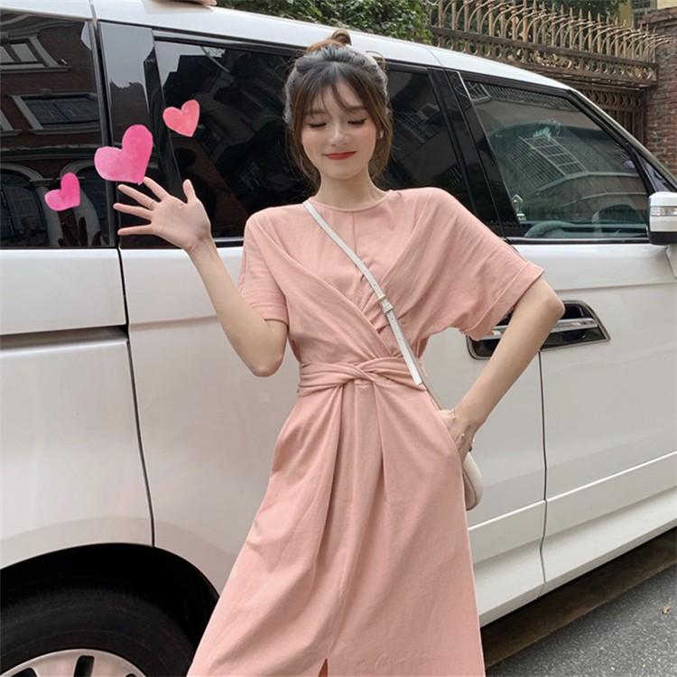ワンピース レディース 40代 きれいめワンピース 夏 半袖 スリット ワンピース ピンク 韓国風 ワンピース ロング丈 シンプル ゆったり カジュアル 着痩せ Y Fairyhouse 通販 Yahoo ショッピング