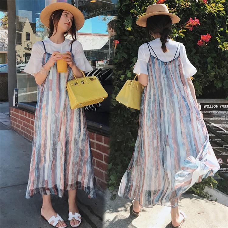 ワンピース レディース 2点セット 膝丈 ストライプ キャミワンピ Tシャツ妊婦服 春夏 半袖 ワンピース きれいめ 大きいサイズ 可愛い 新作 韓国風 通勤 Y Fairyhouse 通販 Yahoo ショッピング