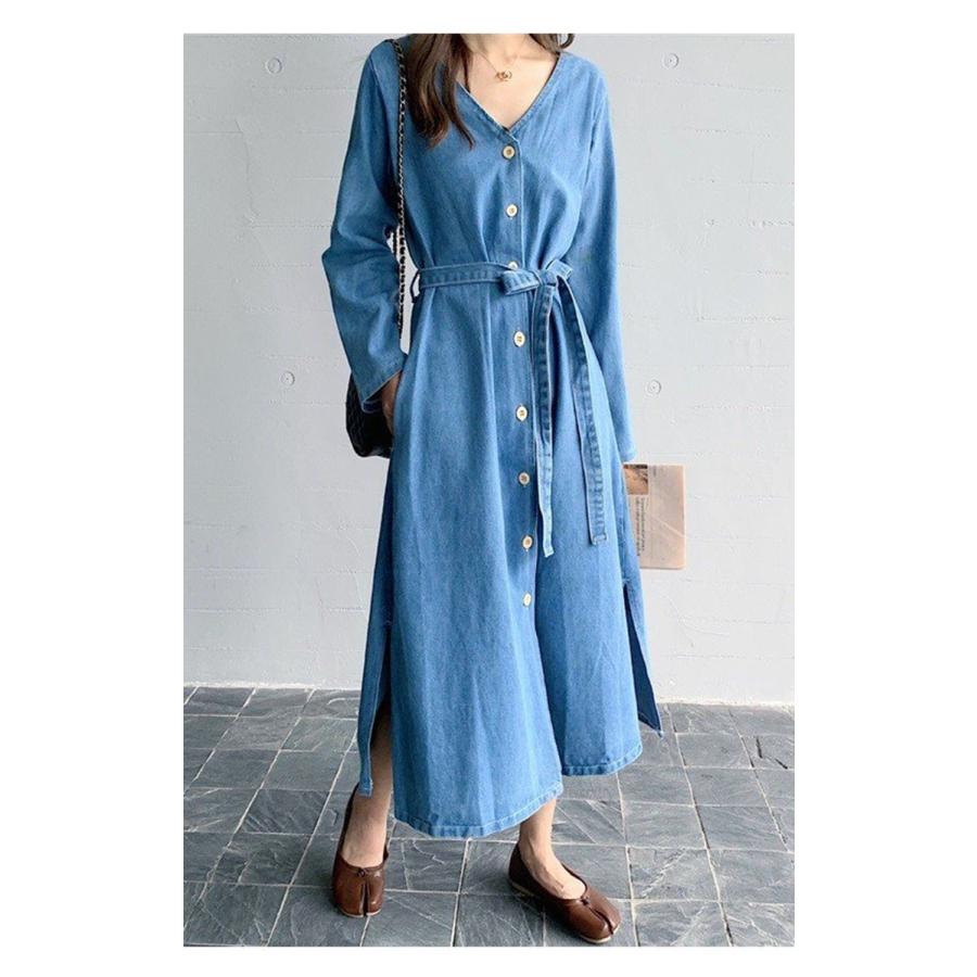 デニムワンピース ロン丈 長袖 レディース ワンピース デニム シャツワンピース Aライン 前開け 体型カバー 着痩せ 韓国風 秋コーデ 代 30代 40代 Y Fairyhouse 通販 Yahoo ショッピング