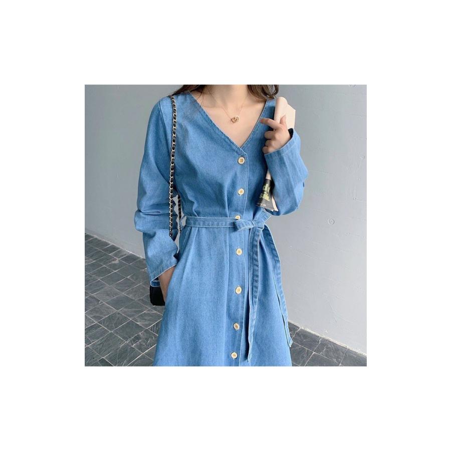 デニムワンピース ロン丈 長袖 レディース ワンピース デニム シャツワンピース Aライン 前開け 体型カバー 着痩せ 韓国風 秋コーデ 代 30代 40代 Y Fairyhouse 通販 Yahoo ショッピング