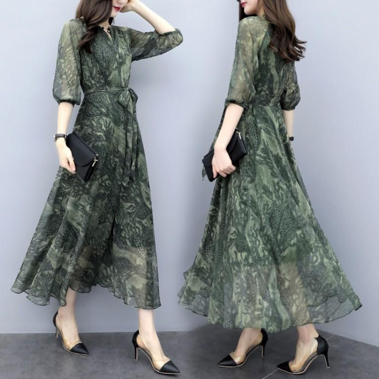 ワンピース レディース 40代 シフォンワンピース 春新作 マキシワンピース 七分袖 花柄ワンピース フレアスカート 通勤 結婚式 Y Fairyhouse 通販 Yahoo ショッピング