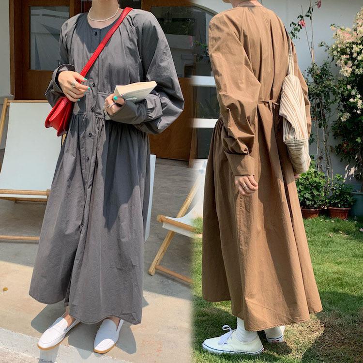 ワンピース レディース ワンピース 長袖 無地 スリット マキシワンピース 秋 ロングワンピース 通勤 Ol 韓国風 着痩せ Y5519 Fairyhouse 通販 Yahoo ショッピング