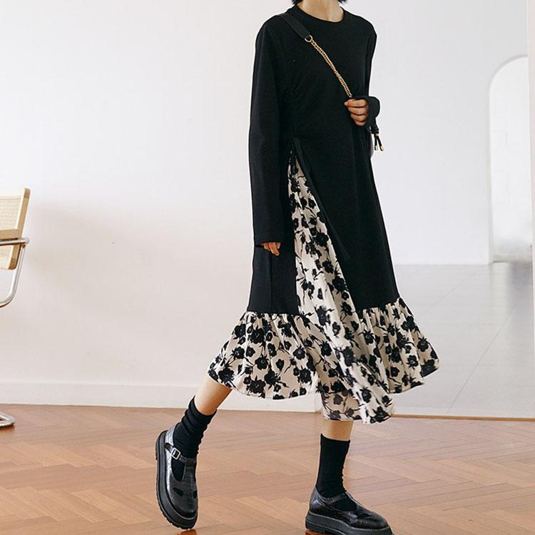 ワンピース ロングワンピース 切り替え 花柄ワンピース きれいめ 体型カバー レディース ワンピース パーカー 春 秋 着痩せ 大人 代 30代 40代 Y Fairyhouse 通販 Yahoo ショッピング