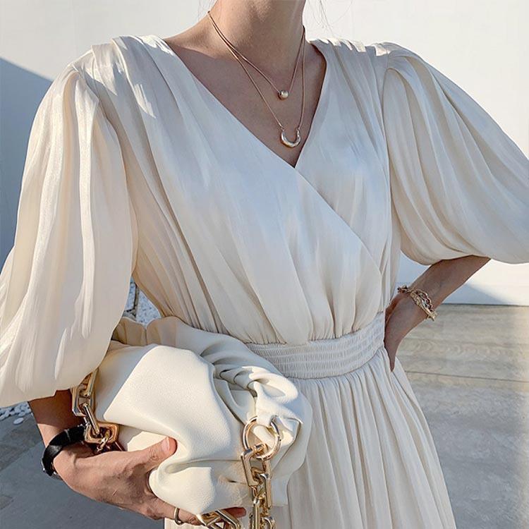 ワンピース レディース ワンピース Vネック 無地 光沢感 マキシワンピース 通勤 Ol 韓国風ワンピース 夏 ロングワンピース Y Fairyhouse 通販 Yahoo ショッピング