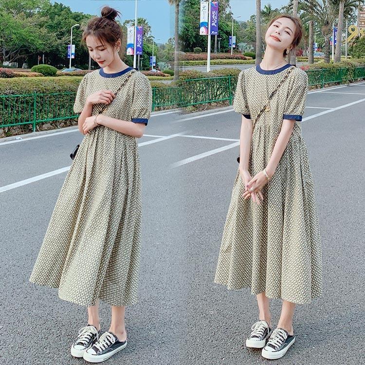 ワンピース レディース マキシワンピース 大きいサイズ ゆったり 配色 パフスリーブ 丸首ワンピース Aライン 夏 ロングワンピース 通勤 通学 Y5531 Fairyhouse 通販 Yahoo ショッピング