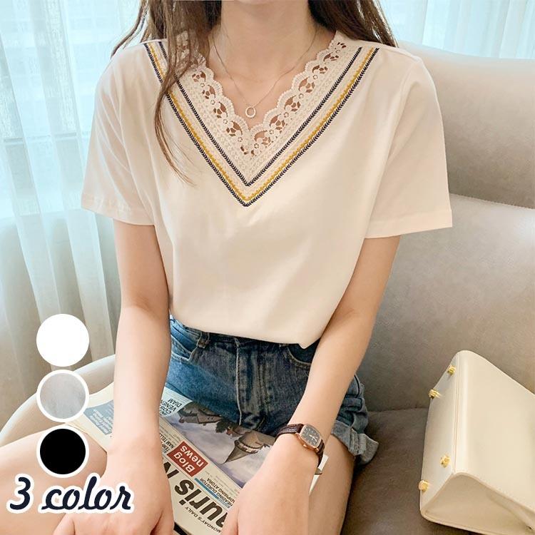 Tシャツ トップス レディース きれいめ 40代 春夏 綿 カットソー 半袖トップス 白インナー Vネック レース Tシャツ 韓国風 大きいサイズ Y Fairyhouse 通販 Yahoo ショッピング