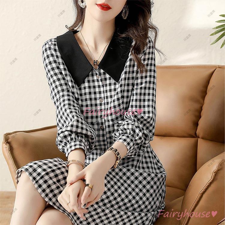 ワンピース レディース キレイめ 30代 40代 膝丈ワンピース 秋 長袖 チェックワンピース 切り替えワンピ オシャレ 通勤 着痩せ Y5538 Fairyhouse 通販 Yahoo ショッピング