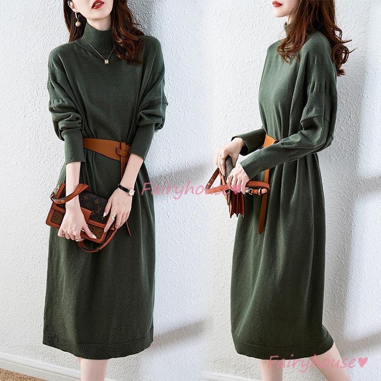 ニットワンピース レディース きれいめ 40代 秋冬 ロング丈 ワンピース 厚手 きれいめ ハイネック 上品 ワンピース 大人 お出かけ 30代 50代 通勤 着痩せ Y Fairyhouse 通販 Yahoo ショッピング