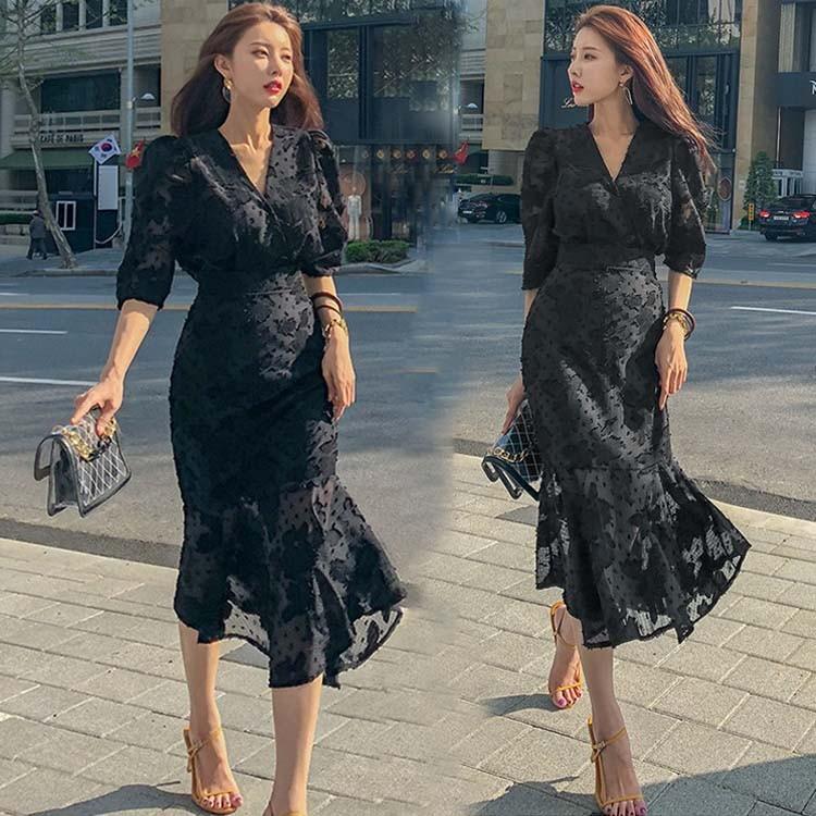 ワンピース レディース 40代 きれいめ膝丈ワンピース 上品 レース マキシワンピース 黒 ワンピースドレス 春 韓国風 二次会 ドレス お出かけ 代30代40代 Y6322 Fairyhouse 通販 Yahoo ショッピング