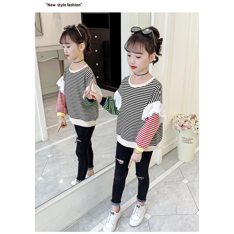 韓国子供服 スウェットトレーナー 女の子 秋服 長袖tシャツ ボーダー柄トレーナー 薄手 トップス キッズ ジュニア 子ども カジュアル 可愛い 小学生 100 160cm Y Fairyhouse 通販 Yahoo ショッピング