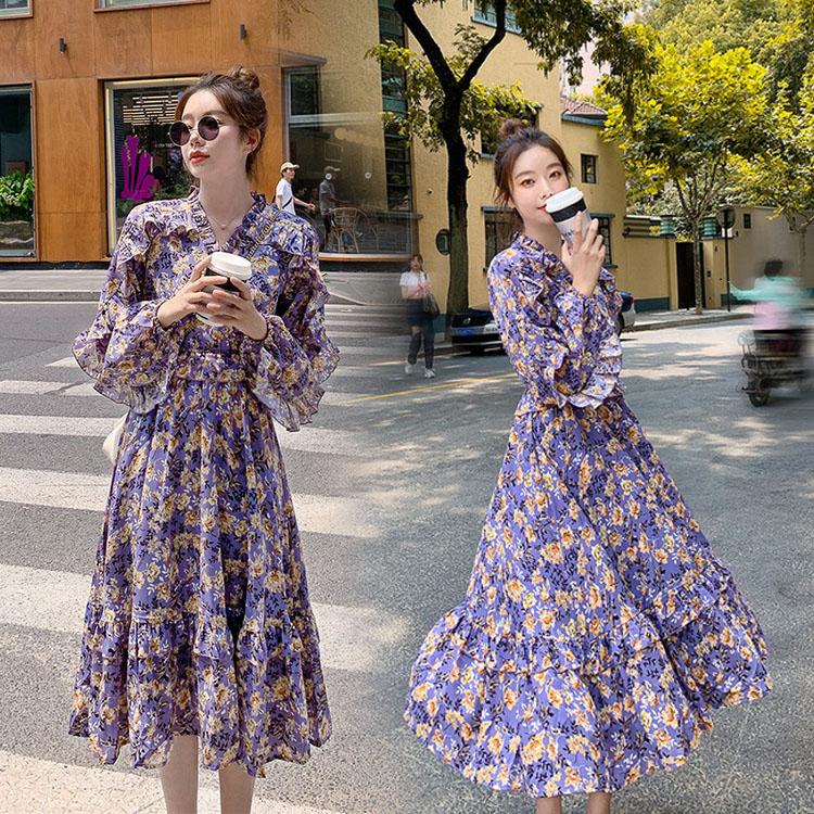 ワンピース レディース 40代 春秋 キレイめ膝丈ワンピース 長袖 花柄ワンピース Vネックワンピース フレア Aライン ロング丈 オシャレ 韓国風 着痩せ 大人可愛い Y Fairyhouse 通販 Yahoo ショッピング