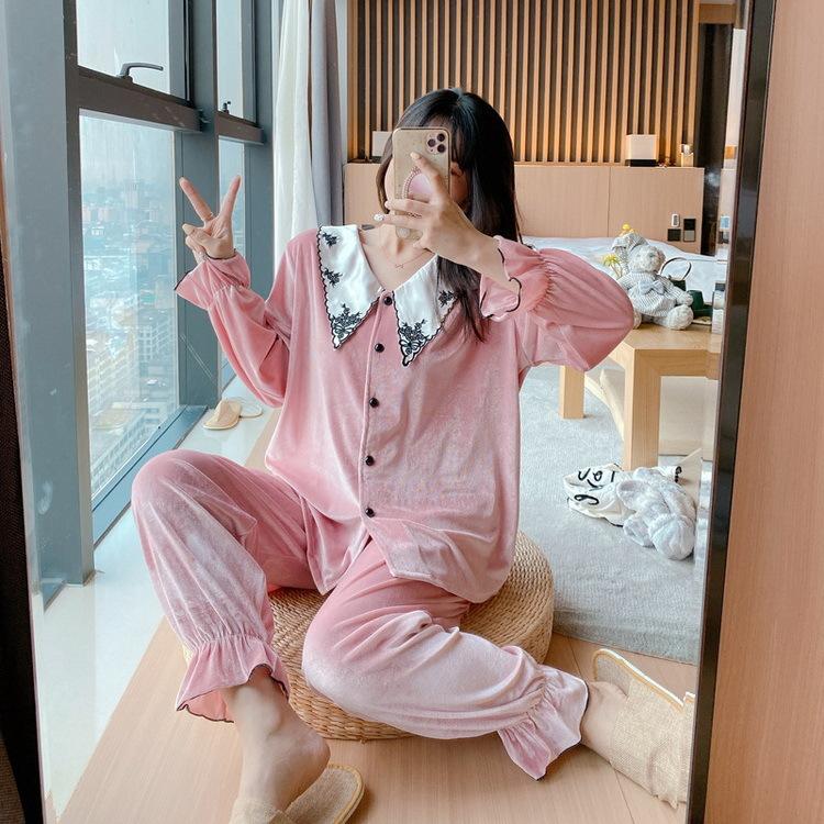 パジャマ ルームウェア レディース 秋冬 モコモコ 長袖 前開きパジャマ ベルベット 無地 暖かい上下セット 大人可愛い 厚手パジャマ Y Fairyhouse 通販 Yahoo ショッピング