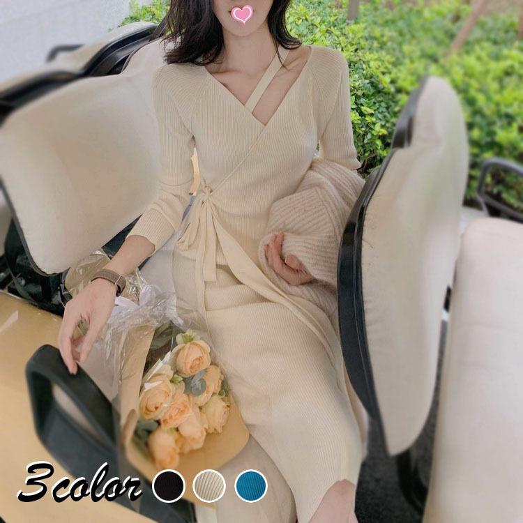 ニットワンピース レディース 40代 秋冬 長袖ワンピース ｖネックニットワンピース ロングスカート ひざ下 無地セーター タイトスカート オシャレ 大人可愛い Y Fairyhouse 通販 Yahoo ショッピング