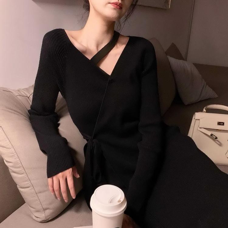 ニットワンピース レディース 40代 秋冬 長袖ワンピース ｖネックニットワンピース ロングスカート ひざ下 無地セーター タイトスカート オシャレ 大人可愛い Y Fairyhouse 通販 Yahoo ショッピング