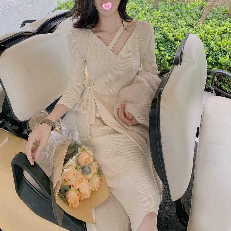 ニットワンピース レディース 40代 秋冬 長袖ワンピース ｖネックニットワンピース ロングスカート ひざ下 無地セーター タイトスカート オシャレ 大人可愛い Y Fairyhouse 通販 Yahoo ショッピング