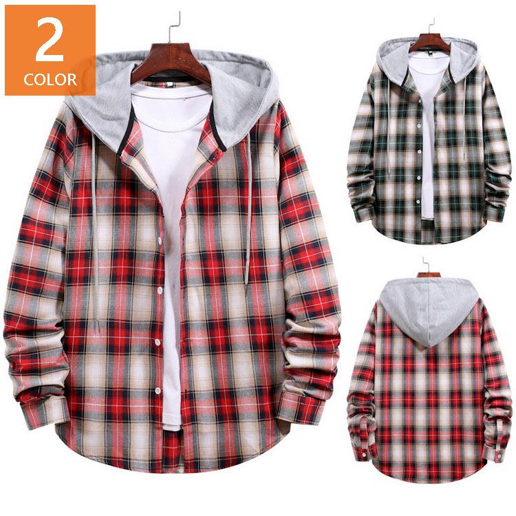 チェックシャツ メンズ カジュアルシャツ フード付き 長袖 チェック柄 シャツ スリム おしゃれ 人気 カジュアルシャツ 韓国ファッション 長袖シャツ 春物 秋服 Y Fairyhouse 通販 Yahoo ショッピング