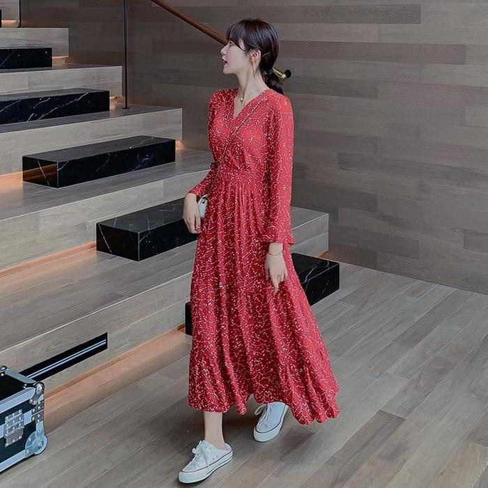 ワンピース レディース 40代マキシワンピース 春秋 長袖ワンピース Vネック シフォンワンピース 花柄 フレアスカート オシャレ 結婚式 お出かけ 大人 30代50代 Y Fairyhouse 通販 Yahoo ショッピング