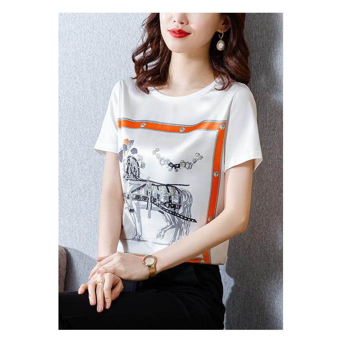 Tシャツ レディース きれいめ 40代 夏 上品 半袖Tシャツ プリント ブラウス 白トップス カジュアル韓国風 ゆったりカットソー オシャレ 大きいサイズTシャツ｜fairyhouse0000｜08