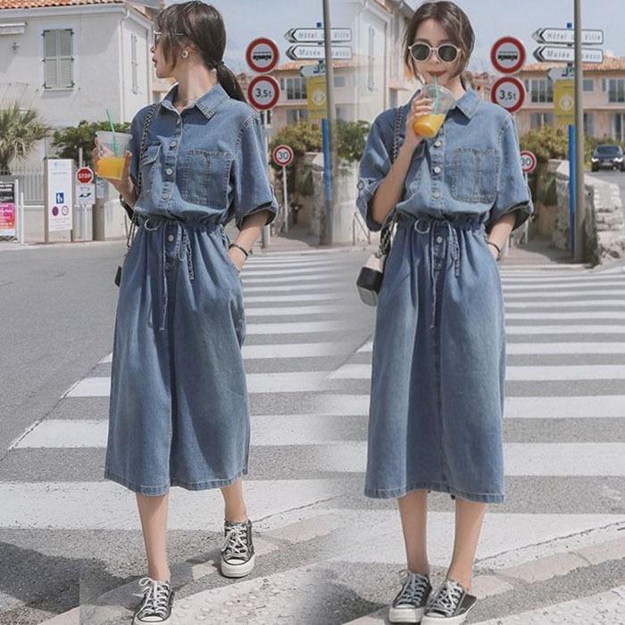 デニムワンピース レディース 40代 おしゃれ マキシワンピース 半袖 ゆったり ロング丈スカート 春夏 オシャレ無地デニムワンピース 韓国風 着痩せ 大人可愛い Y Fairyhouse 通販 Yahoo ショッピング