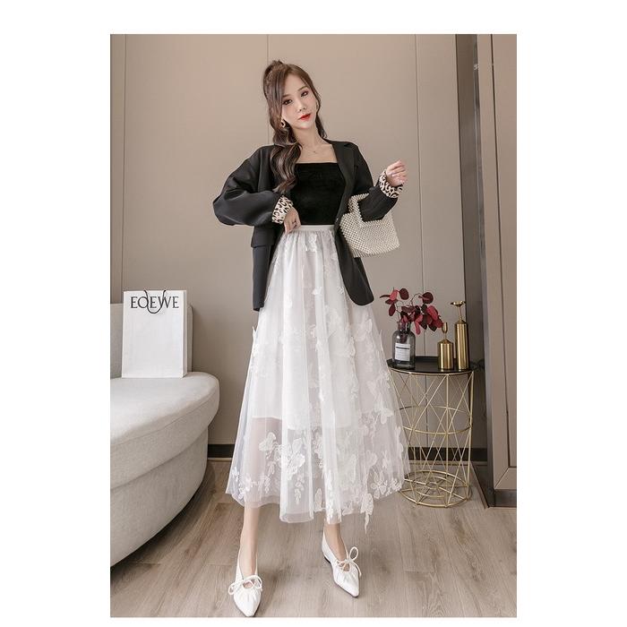 スカート レディース 春夏 蝶刺繍チュールスカート マキシ丈スカート  