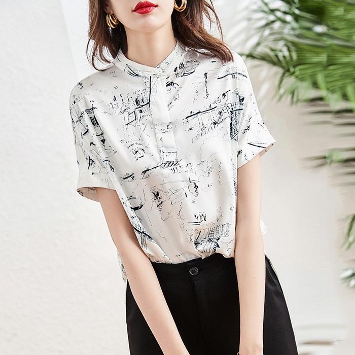 ブラウス レディース 40代 春夏新作 オシャレブラウス シフォンブラウス白 おしゃれプリントシャツ 上品 半袖トップス 韓国風 通勤 ゆったりシャツ 30代50代 Y Fairyhouse 通販 Yahoo ショッピング