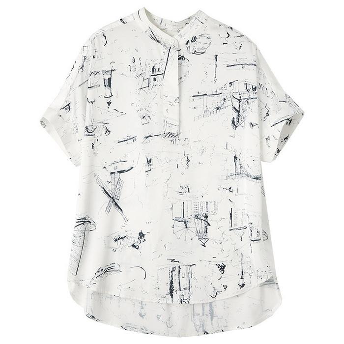 ブラウス レディース 40代 春夏新作 オシャレブラウス シフォンブラウス白 おしゃれプリントシャツ 上品 韓国風 半袖トップス 予約 通勤 ゆったりシャツ 30代50代