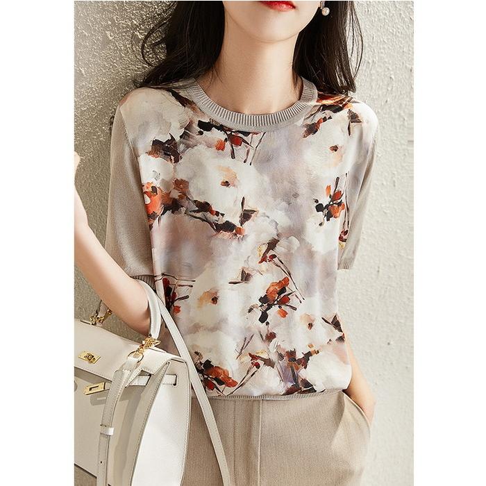 Tシャツ レディース 40代 春夏新作 上品tシャツ ブラウス おしゃれ 花柄インナー 薄手ニット 半袖トップス カジュアル 韓国風 大人 通勤 ゆったりtシャツ 30代 Y Fairyhouse 通販 Yahoo ショッピング