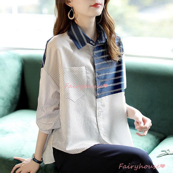 ブラウス レディース 40代 オシャレブラウス シャツ きれいめボーダー柄ブラウス オフィスブラウス 長袖トップス 大人 通勤ol ゆったりシャツ 30代 50代 秋服 Y Fairyhouse 通販 Yahoo ショッピング