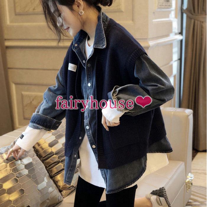 デニムジャケット レディース ニットカーディガン 秋冬 長袖コーディガン 切り替えニットベスト デニムコート 春秋 オシャレデニムコート アウター 30代40代 Y Fairyhouse 通販 Yahoo ショッピング