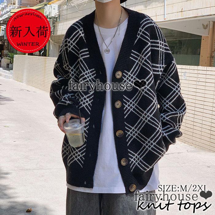 ニットカーディガン メンズ 秋冬 長袖 ニットトップス チェック柄コーディガン Vネックカーディガン ショット丈セーター カットソー ゆったりニットアウター Y Fairyhouse 通販 Yahoo ショッピング