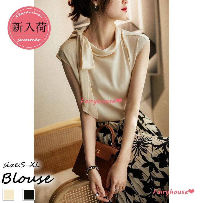 ブラウスレディース 40代 春夏新作 オシャレブラウス オフィスブラウス リボンネック ノースリーブブラウス 韓国風トップス 通勤ol ゆったりシャツ30代50代 Y62 Fairyhouse 通販 Yahoo ショッピング