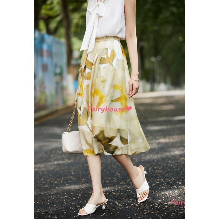 スカート ロング丈 春夏 フレアスカート レディース aラインスカート花  