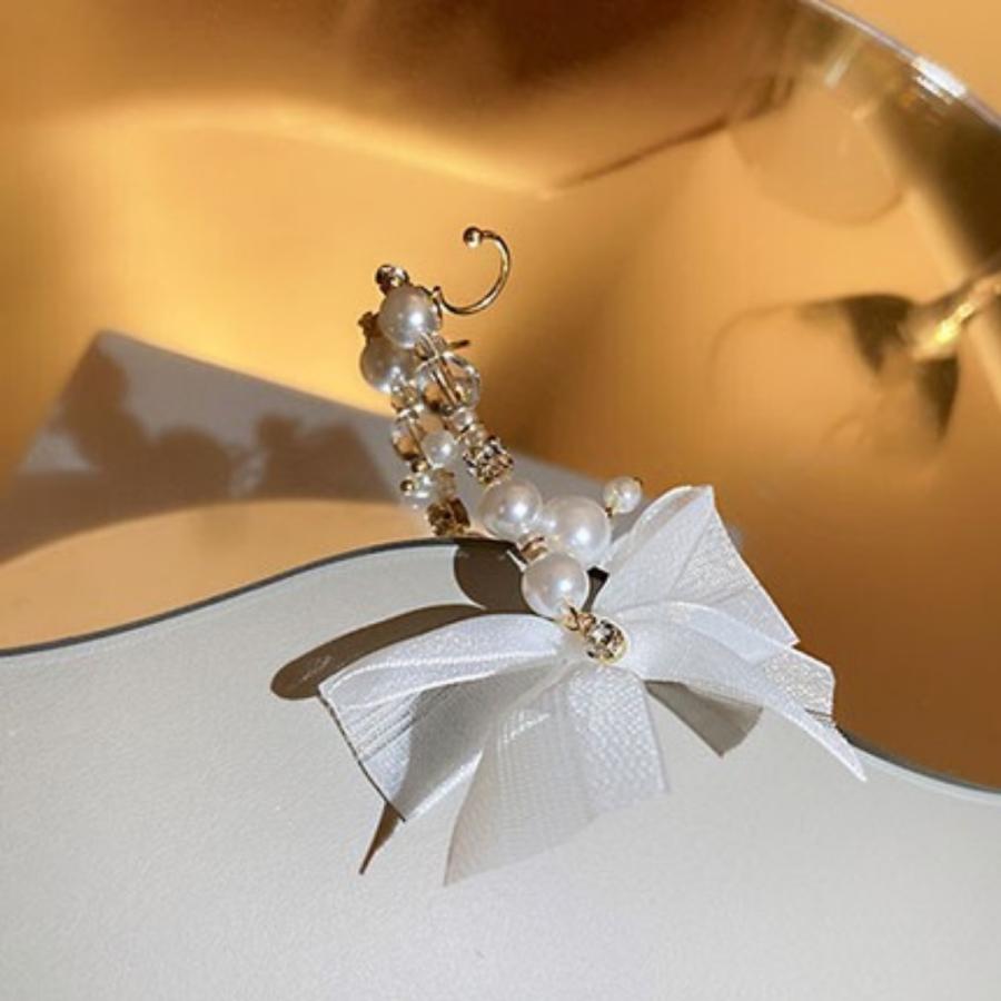 ピアス イヤーフック  片耳用 リボン 白 パール  シルバー 可愛い レディース 女の子 |  | 02
