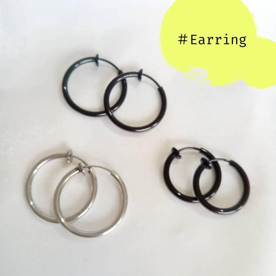 イヤリング ノンホールピアス 両耳 ダンスアクセ　ダンス リングピアス  シルバー ブラック  シンプル 男女兼用 大人 子供 | 