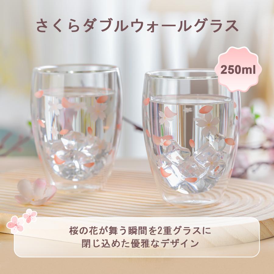 ダブルウォールグラス さくら 耐熱グラス コーヒーカップ 桜模様 二重グラス 女性 友達 プレゼント 誕生日プレゼント 桜 コップ 250ml｜faithpeach｜04