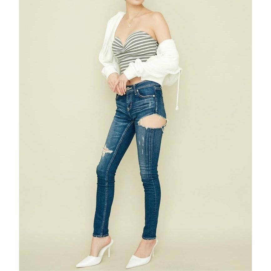 GYDA ジェイダ SIDE RIPPED スキニー デニム パンツ ダメージ GYDA ジェイダ SIDE RIPPED スキニー デニム パンツ ダメージ