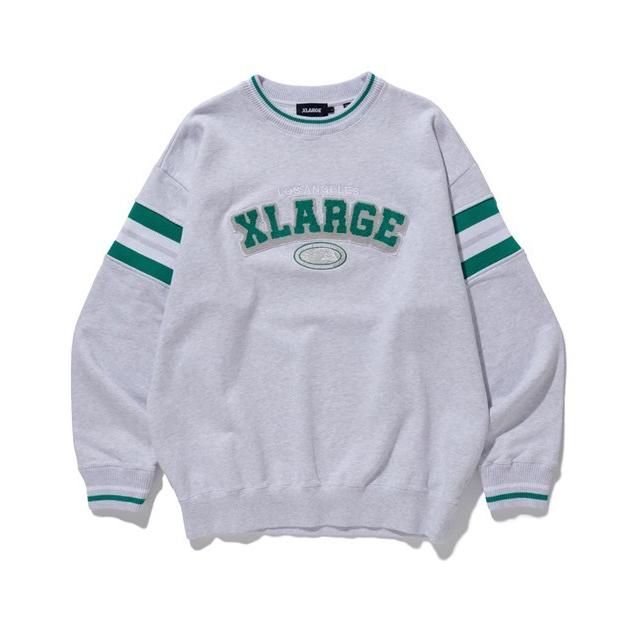 エクストララージ XLARGE STRIPED SLEEVE TEAM LOGO CREWNECK SWEAT