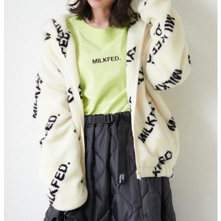 MILKFED. ミルクフェド ALL OVER LOGO BOA ZIP UP JACKET 総ロゴ