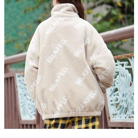 MILKFED. ミルクフェド ALL OVER LOGO BOA ZIP UP JACKET 総ロゴ