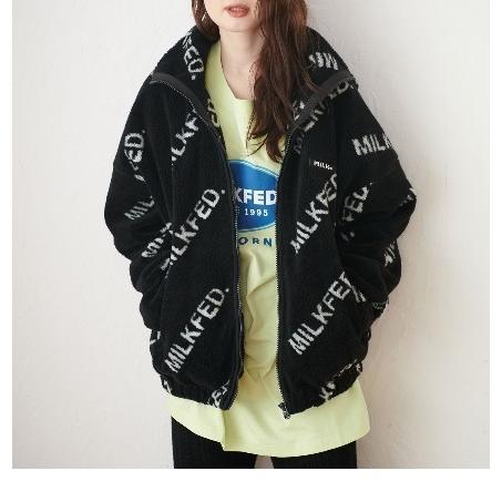 MILKFED. ミルクフェド ALL OVER LOGO BOA ZIP UP JACKET 総ロゴ