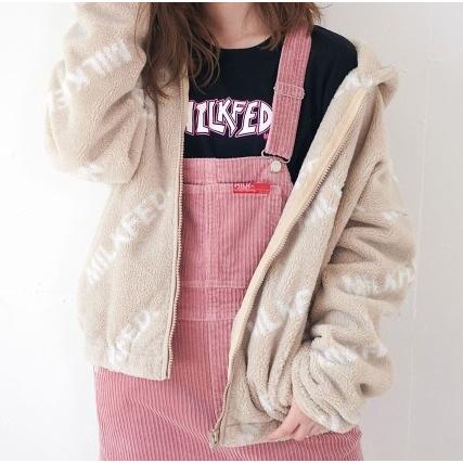 MILKFED. ミルクフェド ALL OVER LOGO BOA ZIP UP HOODIE 総ロゴ