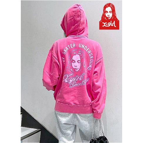 エックスガール X-GIRL FACE & CURSIVE LOGO ZIP UP SWEAT HOODIE フェイス ロゴ ジップパーカー 顔 女の人 レディース ストリート ブランド 新品 正規品｜faithstore2017｜20