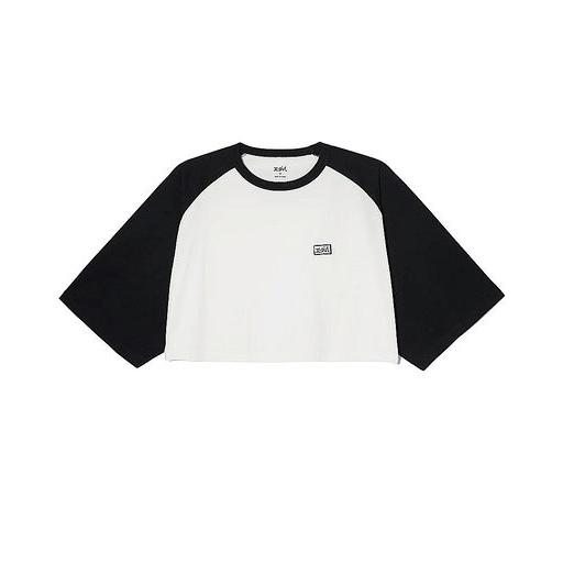 エックスガール X-GIRL BOX LOGO B/B TEE 半袖 Tシャツ ボックスロゴ 切り替え ショート丈 短い丈 へそ出し Y2K レディース ストリート ブランド 新品 正規品｜faithstore2017｜02