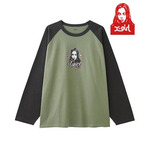 X-girl エックスガール FACE AND STARS B/B BIG TEE ロンT 長袖 