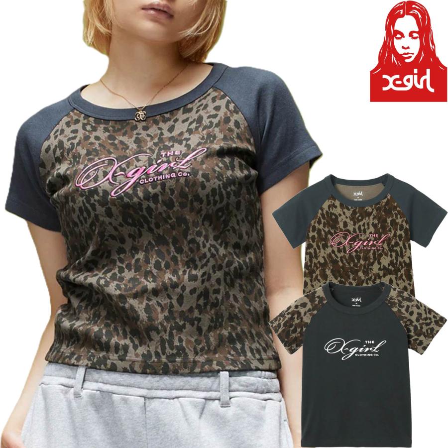 X-girl（エックスガール） レディース LEOPARD MIX RAGLAN S/S BABY