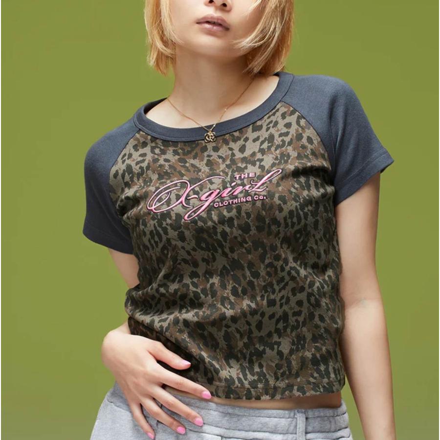 X-girl（エックスガール） レディース LEOPARD MIX RAGLAN S/S BABY