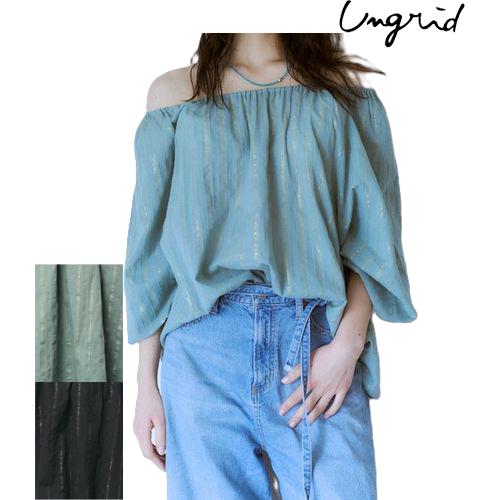 Ungrid（アングリッド） オフショルラメドビーハーフスリーブブラウス 