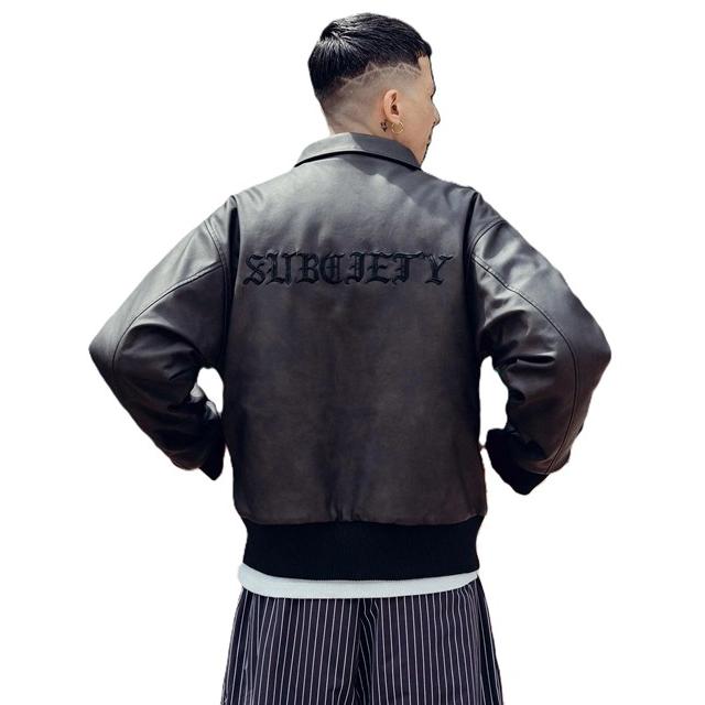 Subciety（サブサエティ） SUBCIETY Faux leather varsity jkt